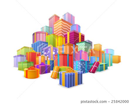 Big mountain of wrapped gift boxes on white 25842000