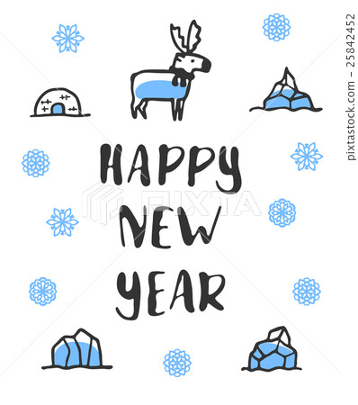 Happy new year poster with lettering. Funny doodle Happy new year poster with lettering. Funny doodle 25842452
