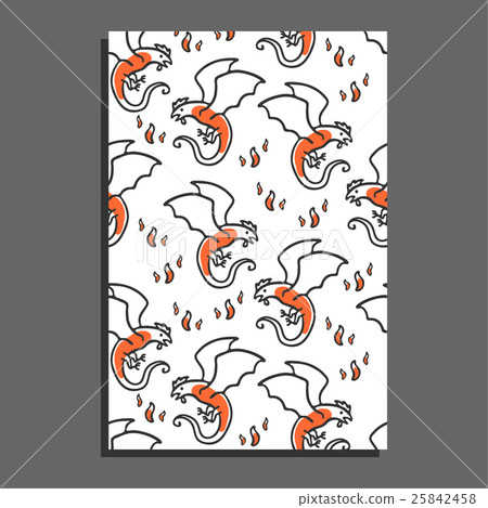 Greeting card with basilisk and flames. Cute Greeting card with basilisk and flames. Cute 25842458
