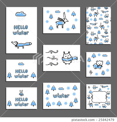 Set of greeting cards with cute cartoon animals Set of greeting cards with cute cartoon animals 25842479
