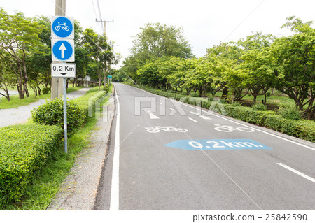 bicycle signs with distance sign on road bicycle signs with distance sign on road 25842590