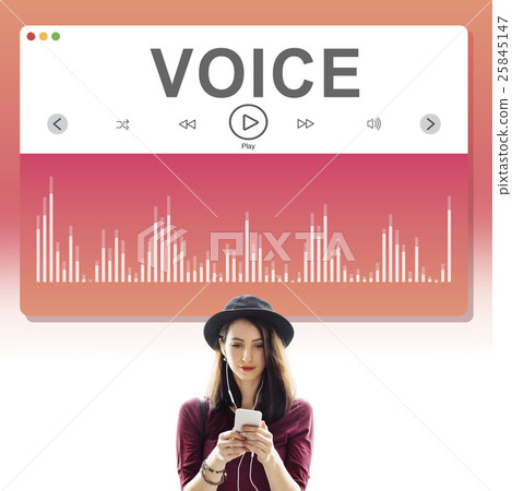 Lady Standing Listing Music Concept Lady Standing Listing Music Concept 25845147