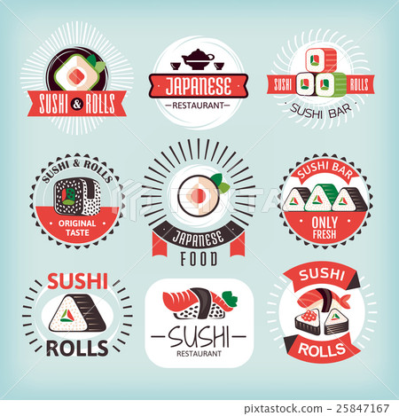 Set of various sushi labels 25847167