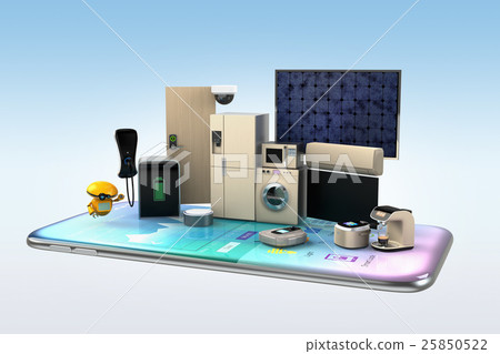 用智能手機控制和監控家電的概念。 25850522