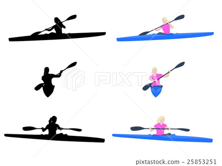 woman kayaking silhouettes and illustration woman kayaking silhouettes and illustration 25853251