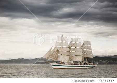 Beautiful old sailing ship in the sea 25854357