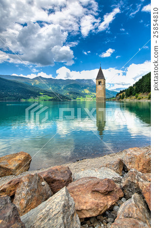 Bell tower of the Reschensee (Resia) South Tyrol Italy Bell tower of the Reschensee (Resia) South Tyrol Italy 25854810