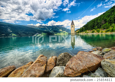 Bell tower of the Reschensee (Resia) South Tyrol Italy Bell tower of the Reschensee (Resia) South Tyrol Italy 25854811
