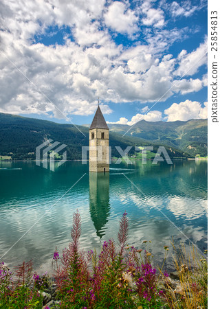 Bell tower of the Reschensee (Resia) South Tyrol Italy Bell tower of the Reschensee (Resia) South Tyrol Italy 25854813