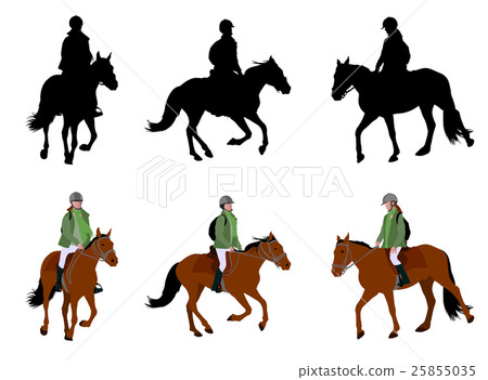 riding a horse - silhouettes and illustration 25855035