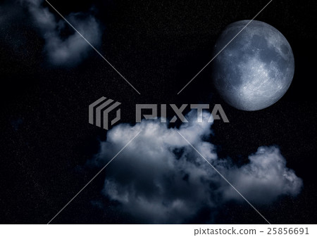 The moon in the night sky in clouds - Stock Illustration [25856691] - PIXTA