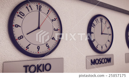 Clocks on wall, symbol for Greenwich Mean Time Clocks on wall, symbol for Greenwich Mean Time 25857175