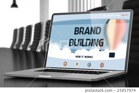 Brand Building on Laptop in Conference Room. 3D. 25857974