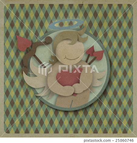 Cupid hug red love heart on retro background Cupid hug red love heart on retro background 25860746