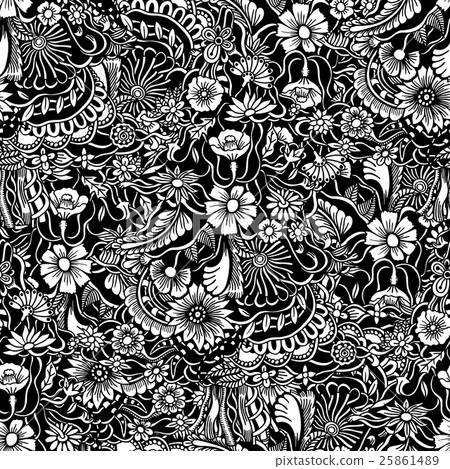Monochrome Floral Pattern Stock Illustration 25861489 Pixta 
