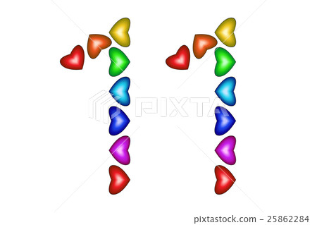 Number 11, eleven made of colorful hearts on white 25862284