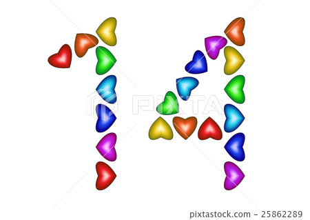 Number 14, fourteen from colorful hearts on white 25862289