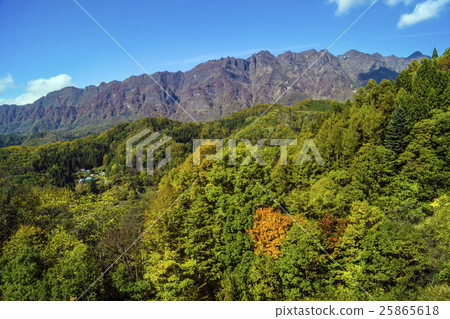 Shinshu Nagano-shi Ogi-nuri Aki no Obayo Pass From the observation deck Nishidake mountain range 25865618