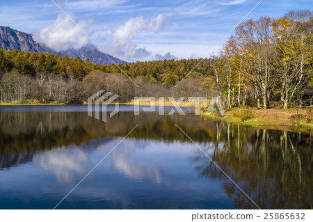 Shinshu Nagano city Togaku autumn birds pond and Togaki mountains 25865632
