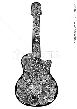 Guitar. Hand drawn floral patterned Guitar. Hand drawn floral patterned 25870364