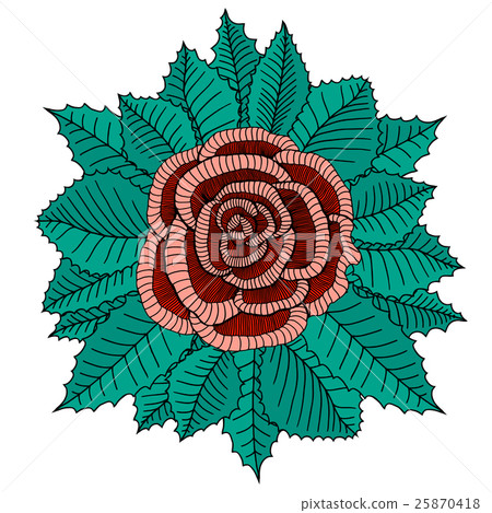 Colored rose with leaves sketch 25870418