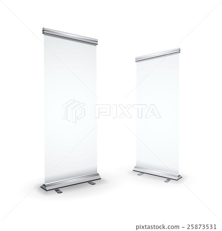 Two blank realistic roll-up banners on white 25873531