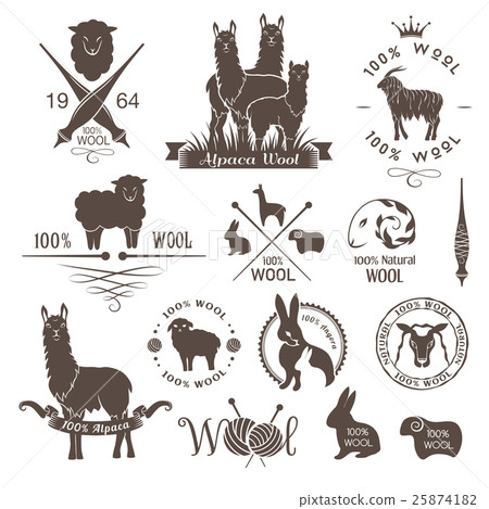 Wool labels, signs and design elements. 25874182