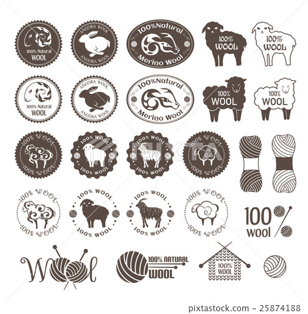 Set of sheep, rabbit and goat wool stickers. 25874188