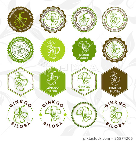 Ginkgo biloba circle and hexagon stamps, stickers 25874206