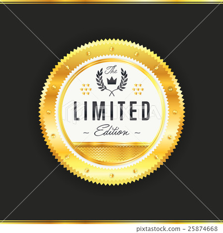 Gold badge with black text vector isolated Gold badge with black text vector isolated 25874668