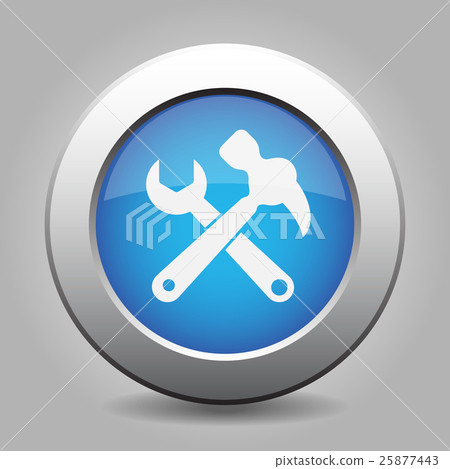 blue button, white claw hammer with spanner icon 25877443