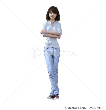 Rough jeans fashion young women perming3DCG illustrations material 25877945