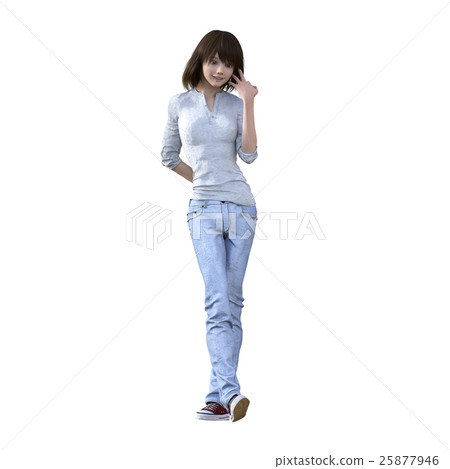 Rough jeans fashion young women perming3DCG illustrations material 25877946