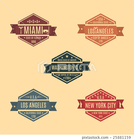Set hexagonal emblem with the name of US cities Set hexagonal emblem with the name of US cities 25881159