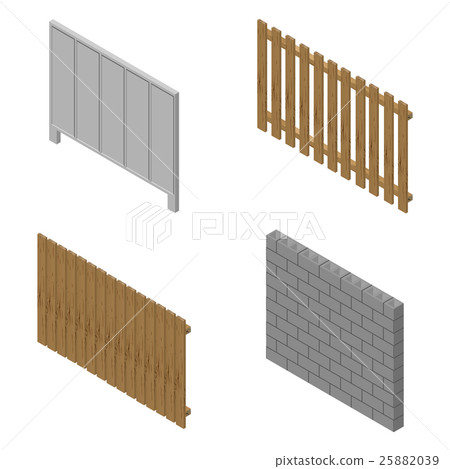 A set of isometric spans fences, vector 25882039