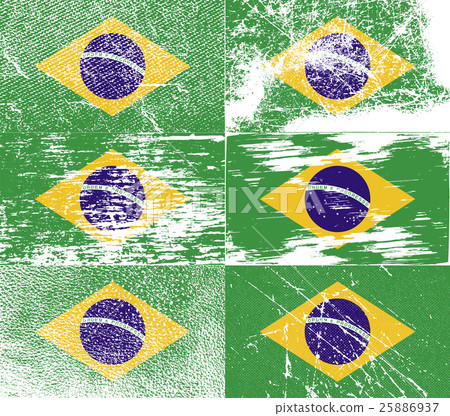Set of six flags Brazil with old texture. Vector 25886937