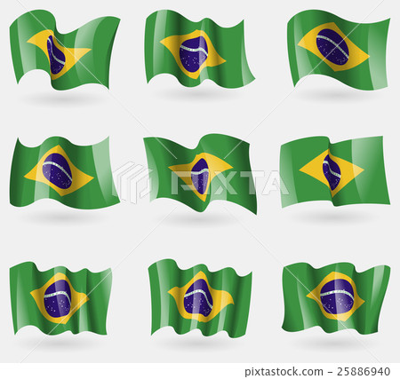 Set of Brazil flags in the air. Vector 25886940