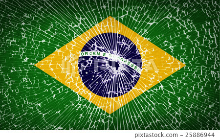 Flags Brazil with broken glass texture. Vector 25886944