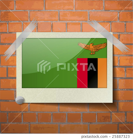 Flags Zambia scotch taped to a red brick wall 25887323