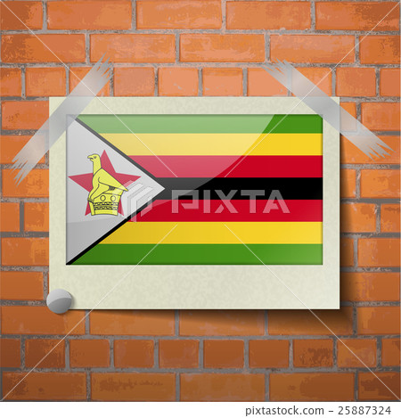 Flags Zimbabwe scotch taped to a red brick wall Flags Zimbabwe scotch taped to a red brick wall 25887324