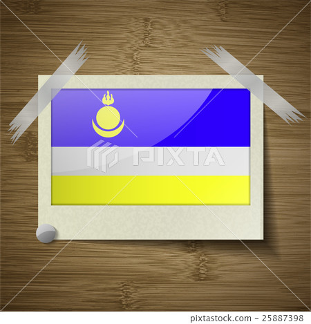Flags Buryatia at frame on wooden texture. Vector 25887398