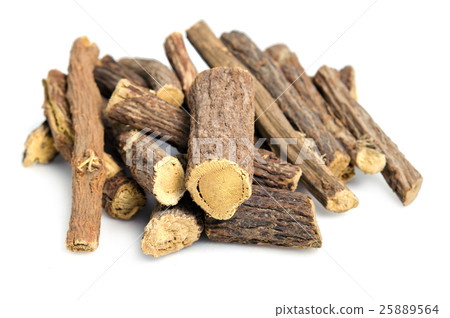 Licorice or liquorice root sticks isolated white 25889564