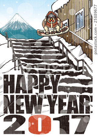 2017年新年賀卡模板“滑雪板雞”英文gags no annotations明信片垂直 25889677