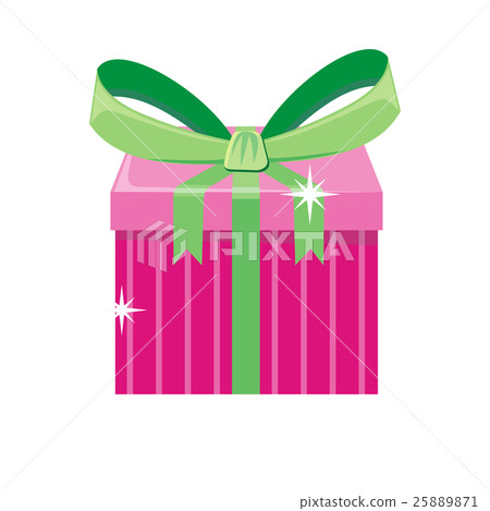 Christmas Pink Gift Box with Green Bow 25889871