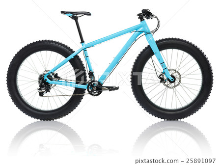 New blue bicycle with thick tires for snow ride isolated on a wh New blue bicycle with thick tires for snow ride isolated on a wh 25891097