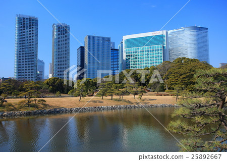 Hama Rikyu Imperial Garden and Shiodome Tall Buildings 25892667