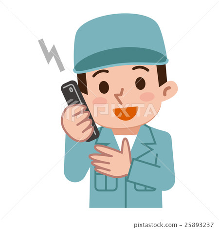 Male working wearing a cell phone Male working wearing a cell phone 25893237