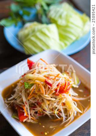 Somtam, Green papaya salad Thai cuisine 25895421
