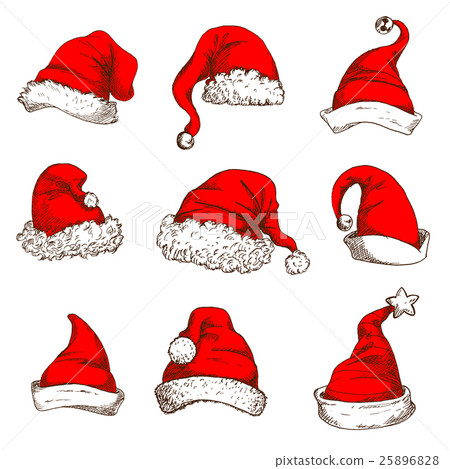 Christmas red hat or cap of Santa and elf icon set Christmas red hat or cap of Santa and elf icon set 25896828