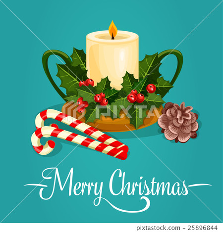 Christmas candle with holly berry greeting card Christmas candle with holly berry greeting card 25896844